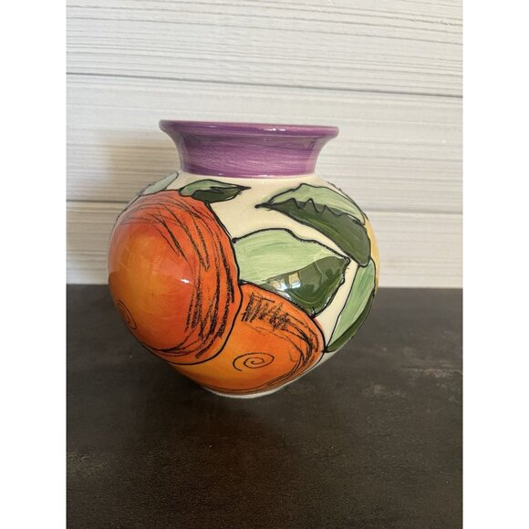 Lygia Dubin Small Colorful Fruit Vase Pottery One Of A Kind Handmade - Picture 1 of 10